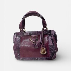 Vintage Cole Haan Berry Snakeskin Panel Satchel with Gold Accents